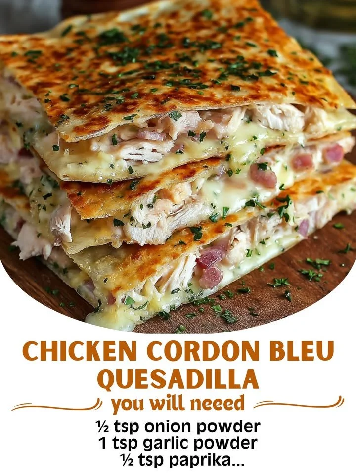 Chicken Cordon Bleu Quesadilla with melted cheese and crispy chicken