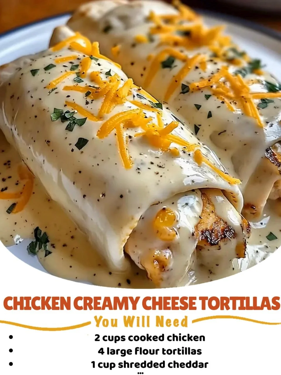 Chicken creamy cheese tortillas with fresh ingredients and toppings
