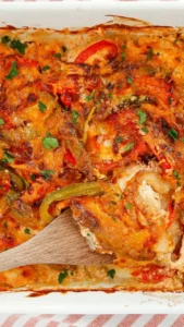 Delicious Chicken Fajita Casserole served in a colorful dish