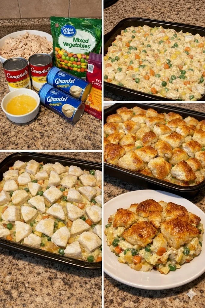 Delicious homemade Chicken Pot Pie Bake with flaky crust and vegetables