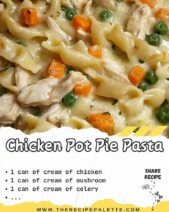 Creamy Chicken Pot Pie Pasta dish topped with fresh herbs