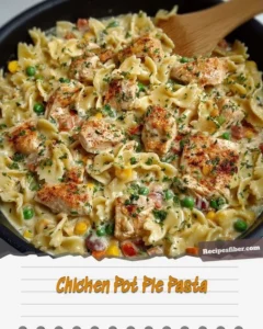 Creamy Chicken Pot Pie Pasta served in a bowl