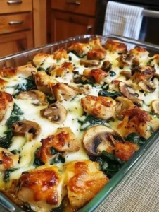 Low carb chicken spinach and mushroom oven dish baked to perfection