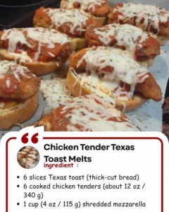 Delicious Chicken Tender Texas Toast Melts topped with melted cheese and crispy chicken.