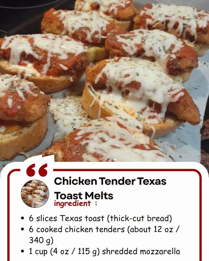 Delicious Chicken Tender Texas Toast Melts topped with melted cheese and crispy chicken.