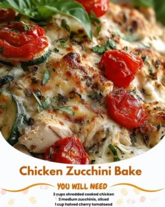 Healthy Chicken Zucchini Bake with cheese and herbs