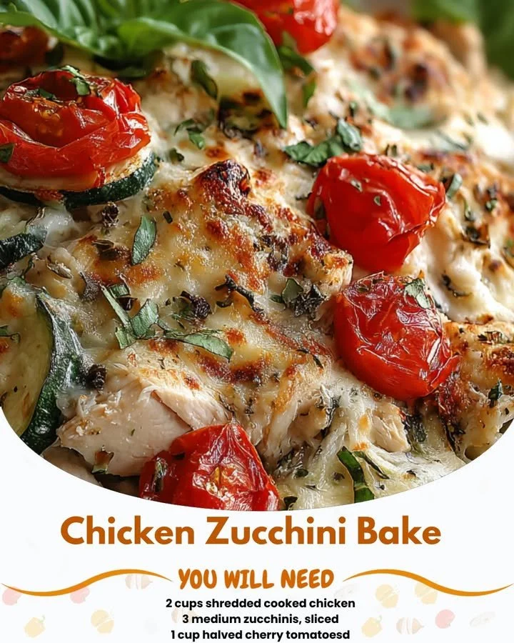 Healthy Chicken Zucchini Bake with cheese and herbs