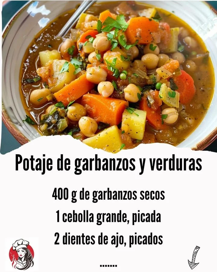 Bowl of Chickpea and Vegetable Stew garnished with herbs
