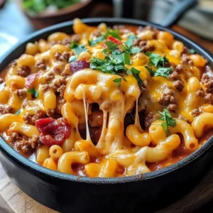 Hearty bowl of Chili Mac with cheese and spices