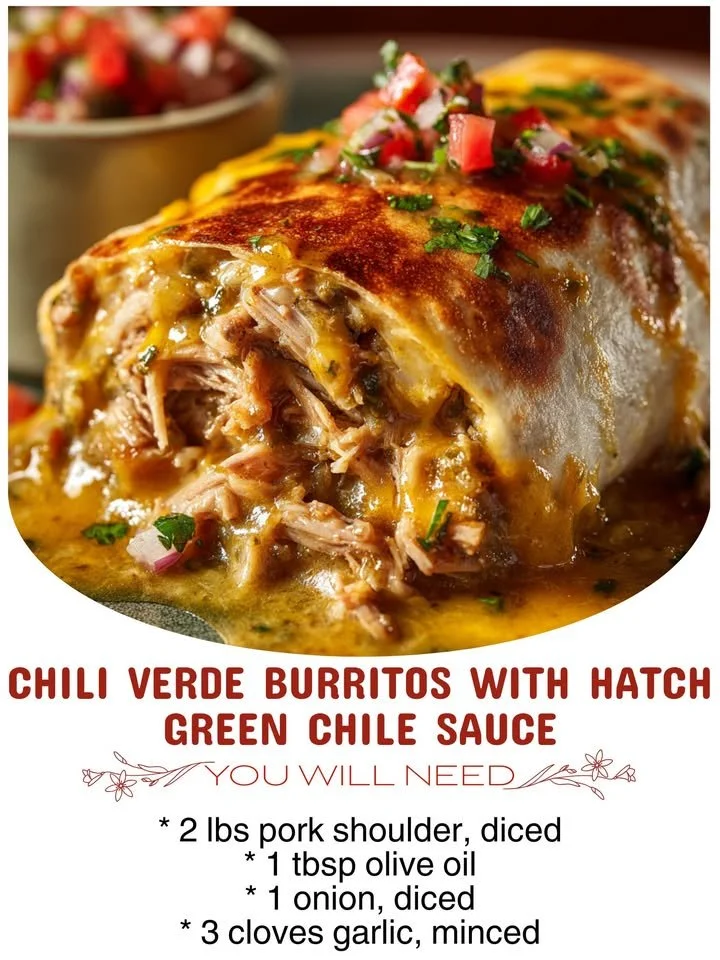 Delicious Chili Verde Burritos with Hatch Green Chile Sauce on a plate