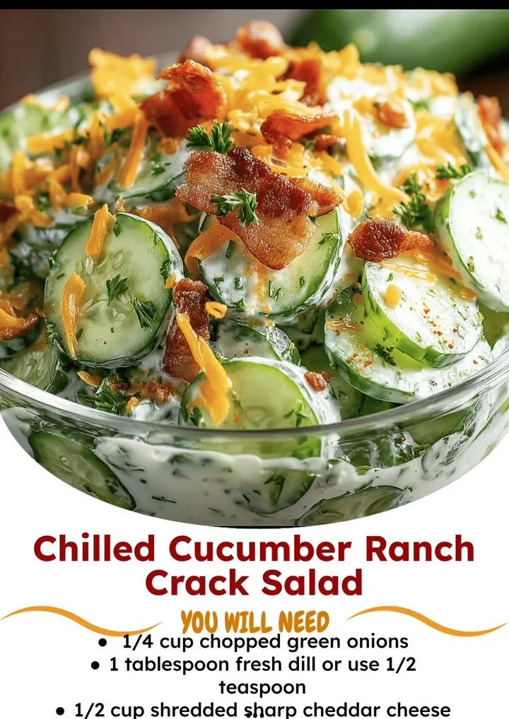Chilled Cucumber Ranch Salad served in a bowl with fresh veggies