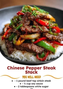 Delicious Chinese Pepper Steak with tender beef and colorful bell peppers