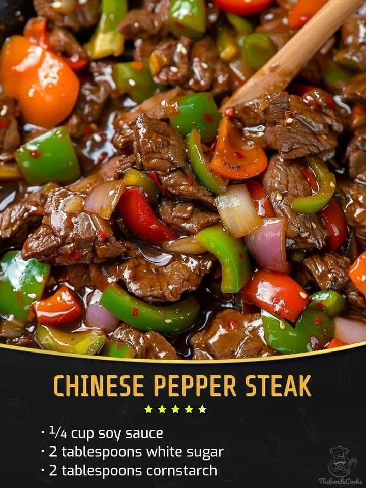 Delicious Chinese Pepper Steak with tender beef and fresh vegetables