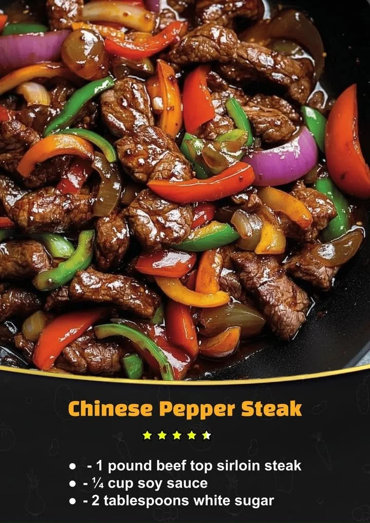 Delicious Chinese pepper steak dish with beef and colorful bell peppers