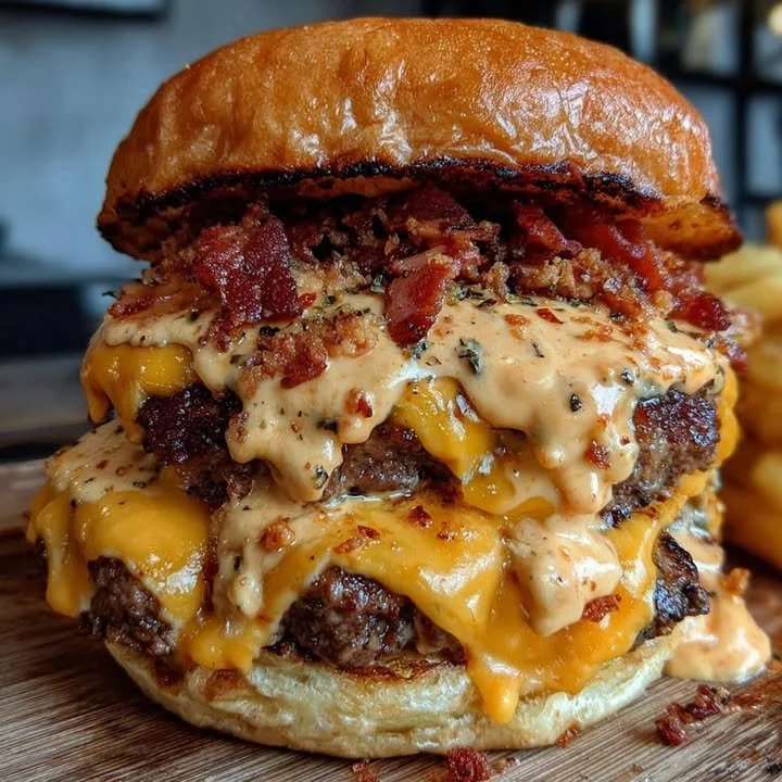 Delicious Chipotle-Bacon Cheddar Smash Burger with crispy bacon and melted cheddar