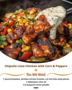Delicious Chipotle Lime Chicken served with corn and peppers