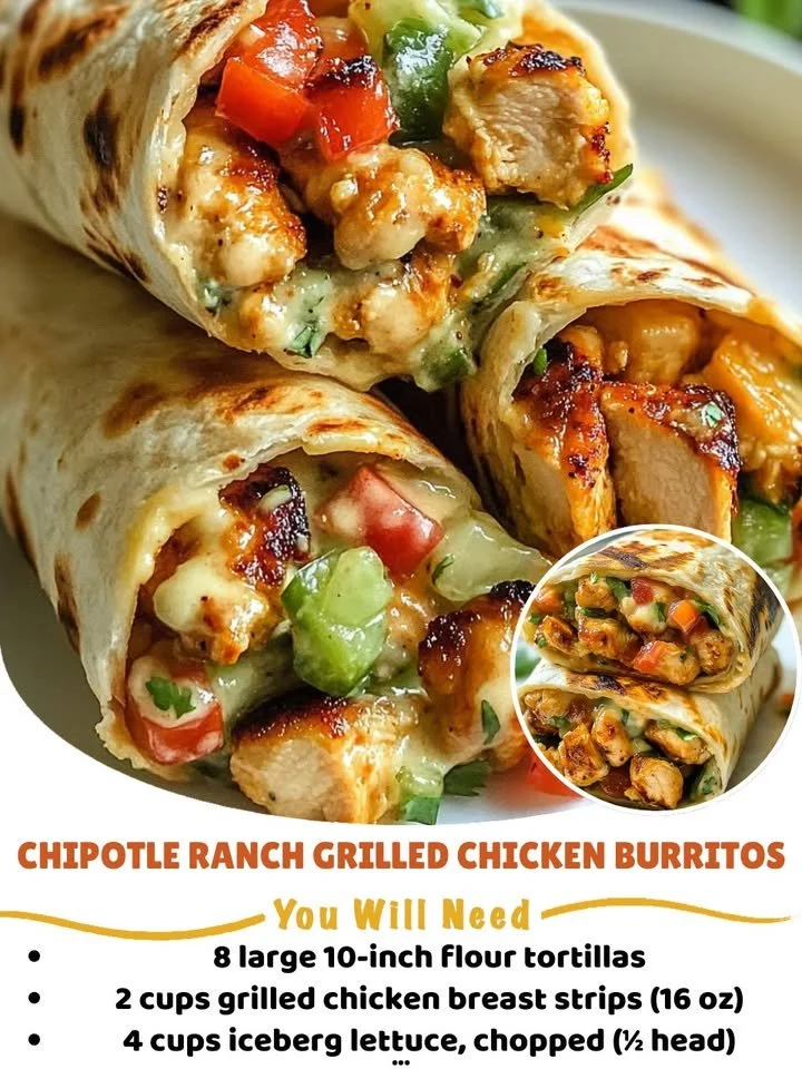 Chipotle Ranch Grilled Chicken Burritos with fresh ingredients on a plate