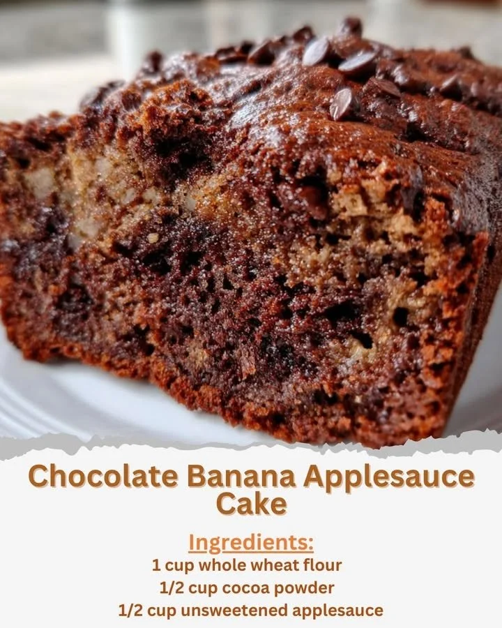 Delicious chocolate banana cake with applesauce for extra moisture and flavor.