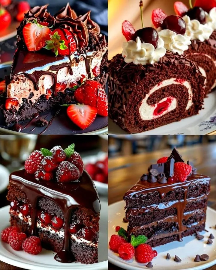 Decadent chocolate cake topped with rich chocolate frosting and decorations