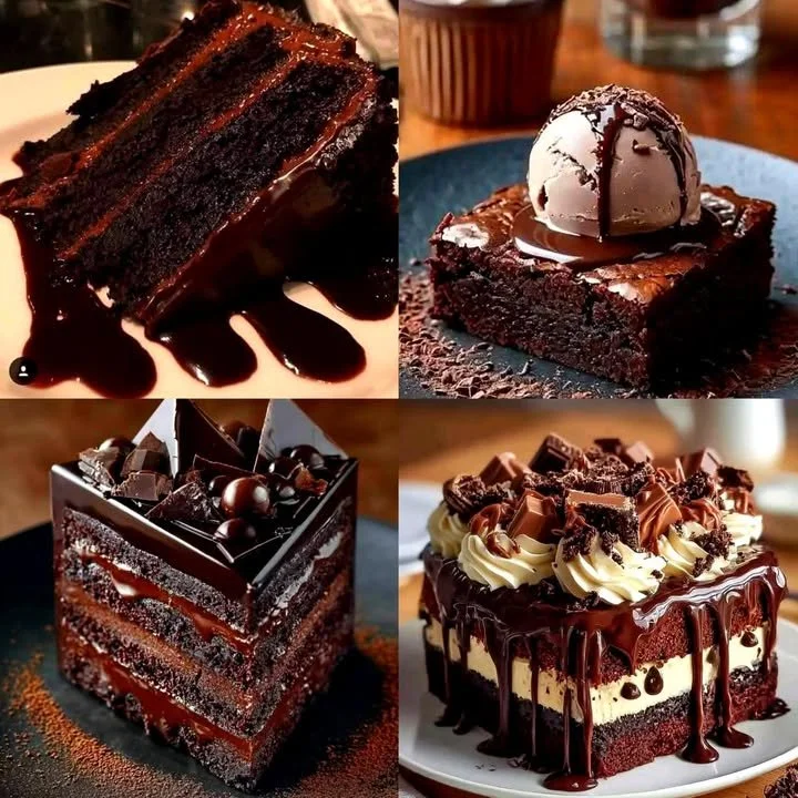 Delicious chocolate cake and brownies served on a plate