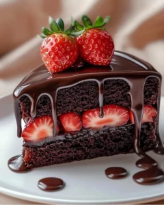 Chocolate cake with fresh strawberry filling, delicious and decadent dessert