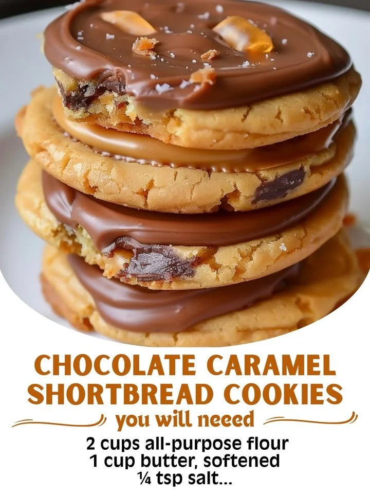 Delicious Chocolate Caramel Shortbread Cookies on a plate
