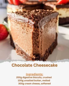 Delicious slice of Chocolate Cheesecake with a glossy chocolate topping