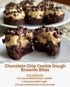 Delicious chocolate chip cookie dough brownie bites on a plate