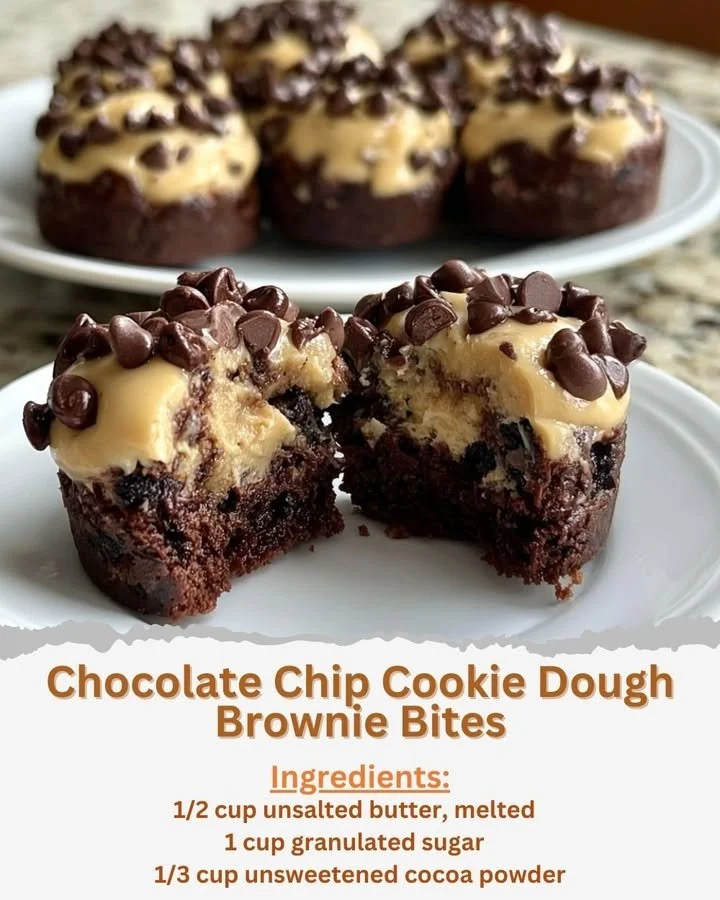 Delicious chocolate chip cookie dough brownie bites on a plate