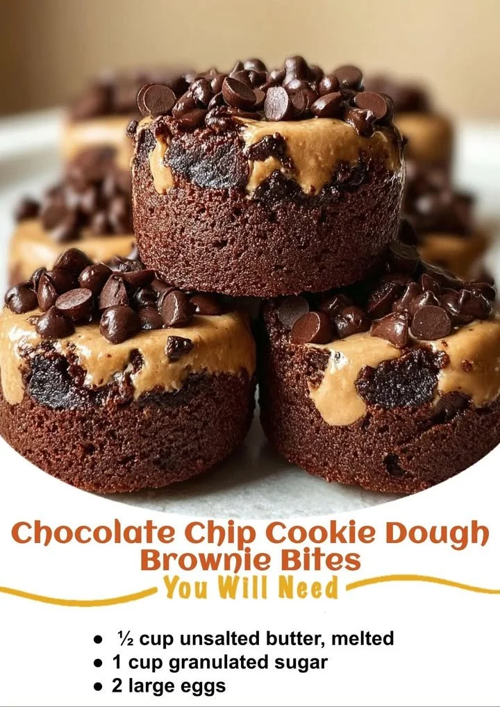 Delicious Chocolate Chip Cookie Dough Brownie Bites on a serving platter.