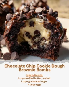 Chocolate Chip Cookie Dough Brownie Bombs ready to be enjoyed