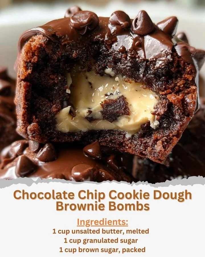 Chocolate chip cookie dough brownie bombs stacked on a plate