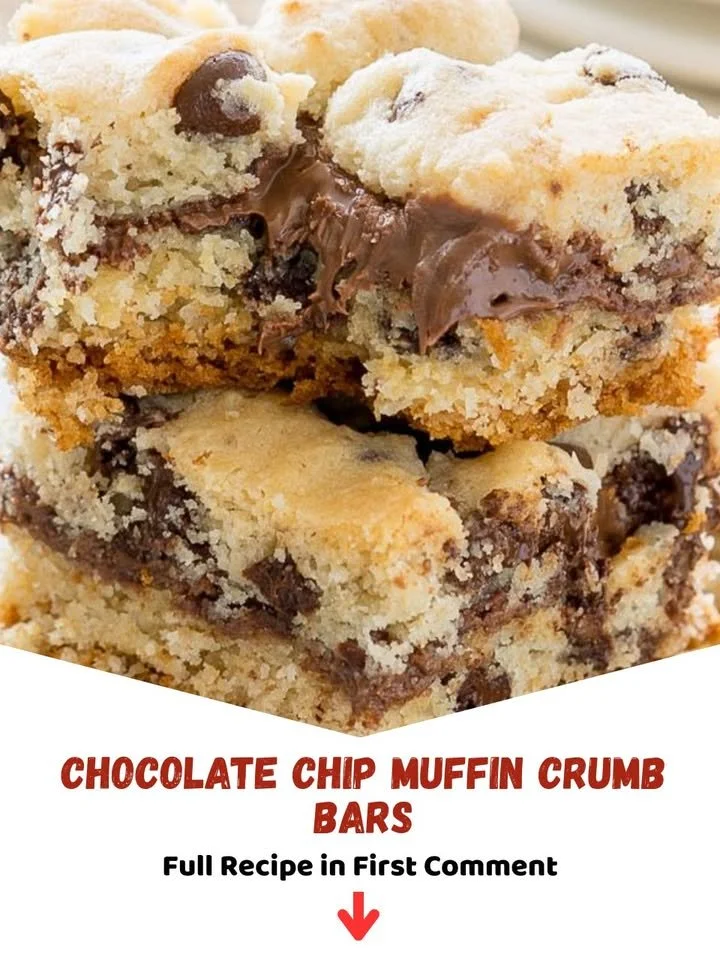 Delicious Chocolate Chip Muffin Crumb Bars on a wooden table