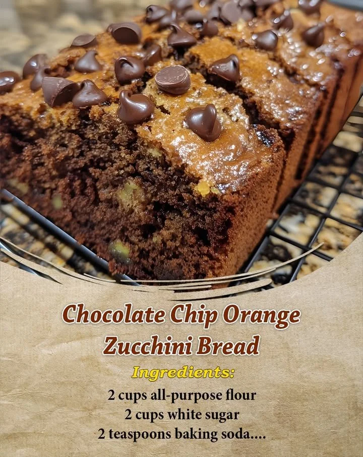 Delicious chocolate chip orange zucchini bread freshly baked and sliced