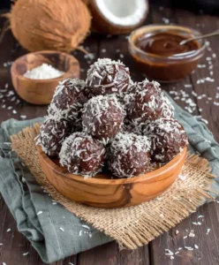 Delicious homemade Chocolate Coconut Balls ready to enjoy
