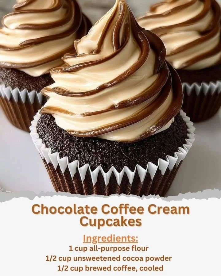 Delicious Chocolate Coffee Cream Cupcakes topped with creamy frosting