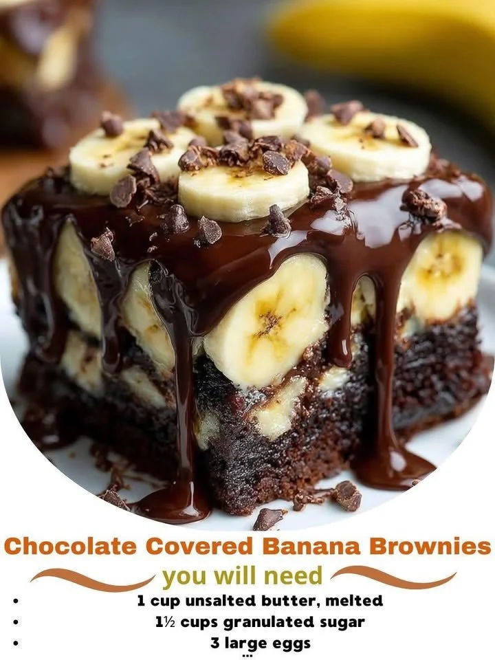Delicious chocolate covered banana brownies on a plate