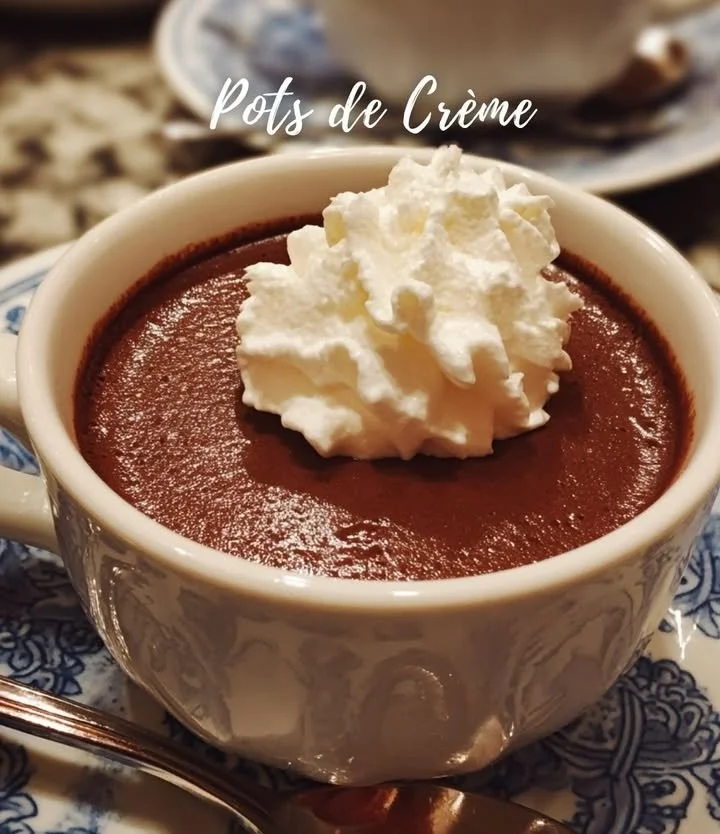 Delicious chocolate cream pots served in elegant glasses, topped with whipped cream.