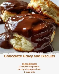 Delicious chocolate gravy served over warm biscuits for breakfast