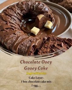 Delicious Chocolate Ooey Gooey Cake with rich chocolate frosting and texture