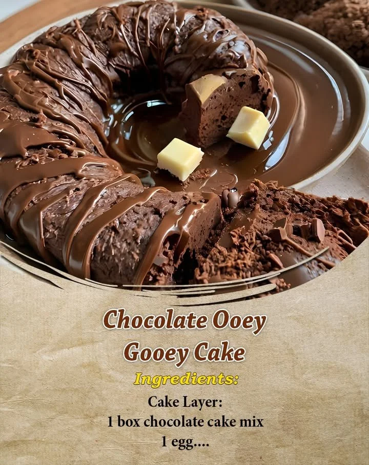 Delicious Chocolate Ooey Gooey Cake with rich chocolate frosting and texture