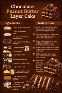 Chocolate Peanut Butter Layer Cake with chocolate ganache on a decorative plate