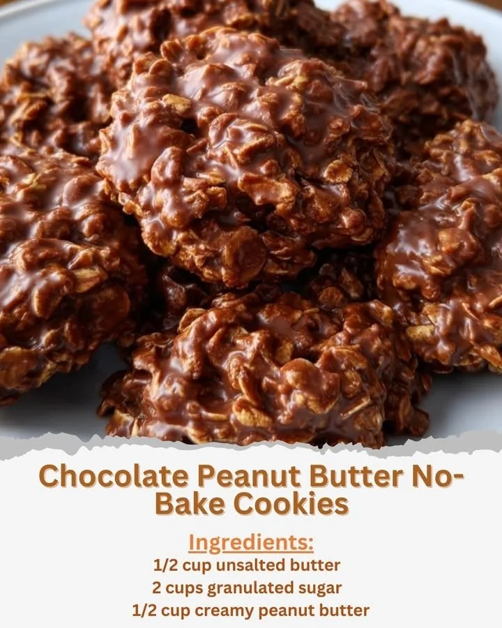 Delicious Chocolate Peanut Butter No-Bake Cookies on a white plate
