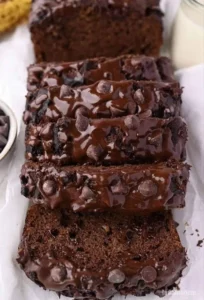 Delicious Chocolate Protein Banana Bread slice on a wooden table