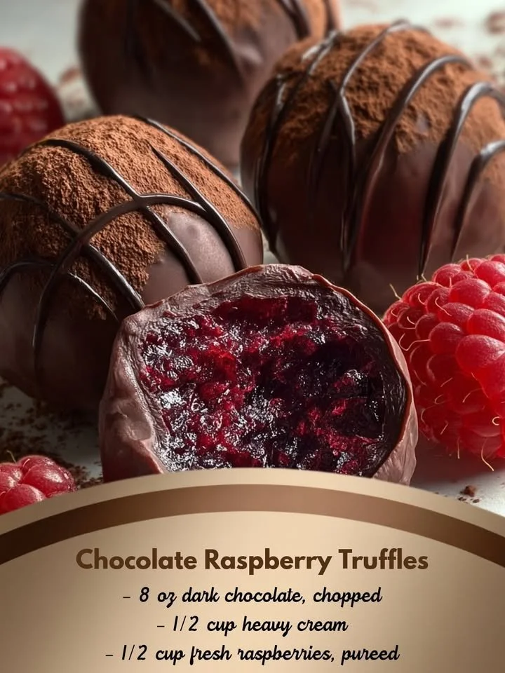 Delicious homemade Chocolate Raspberry Truffles with rich chocolate and raspberry filling