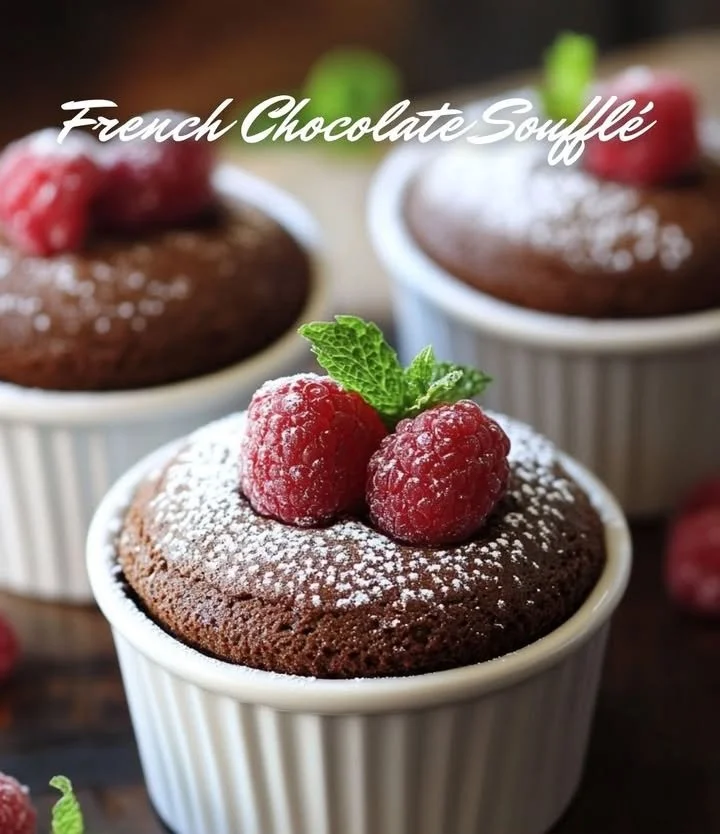 Deliciously baked Chocolate Soufflé served in a ramekin