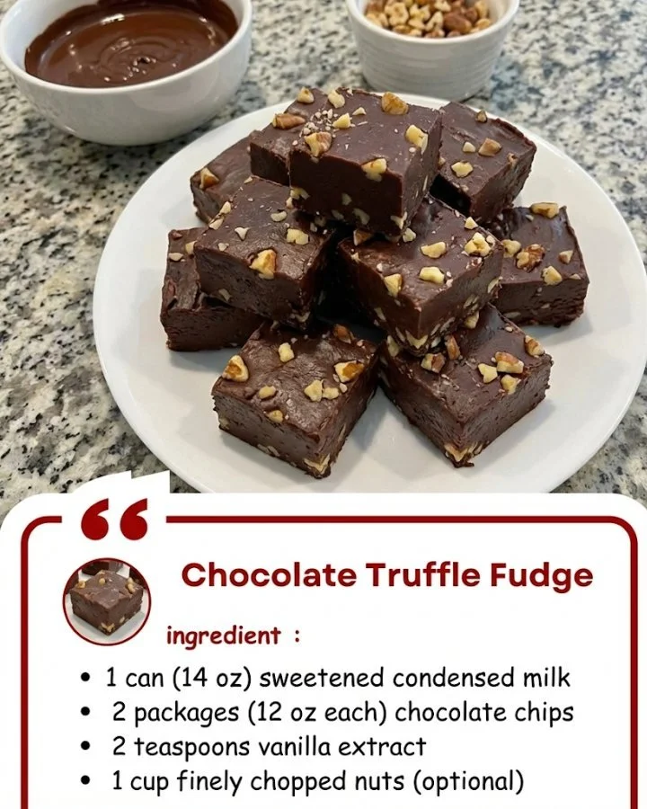 Delicious homemade chocolate truffle fudge served on a plate