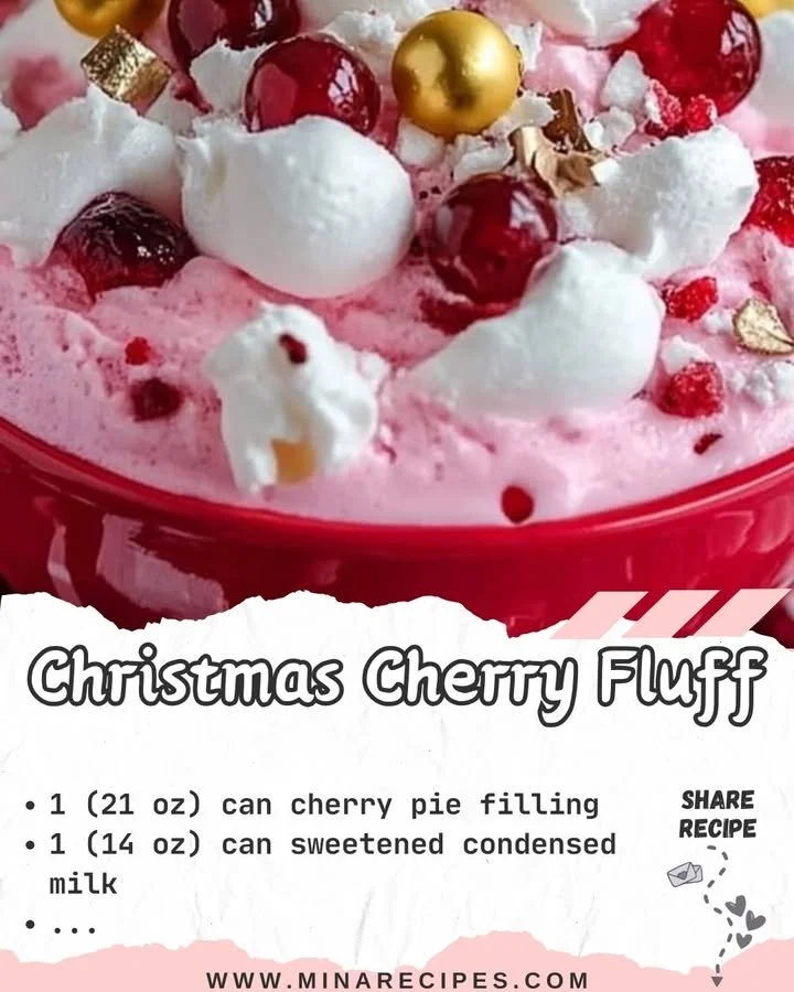 Delicious Christmas Cherry Fluff dessert in a festive bowl