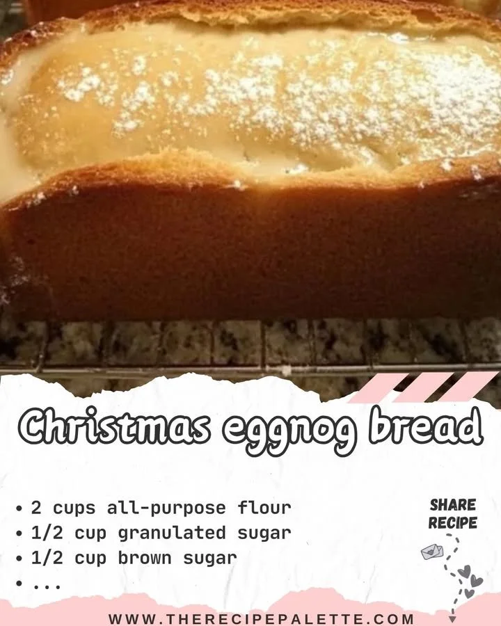 Deliciously baked Christmas Eggnog Bread topped with festive decorations