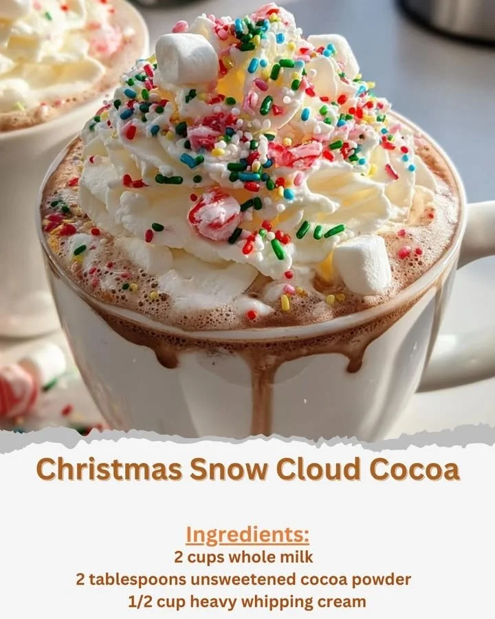 Delicious Christmas Snow Cloud Cocoa served in a festive mug.